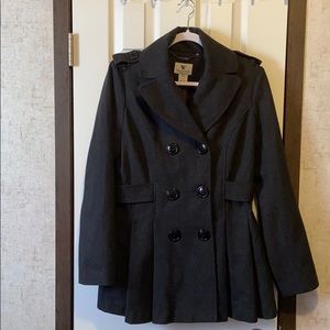 Gray Peplum Double-Breasted Peacoat